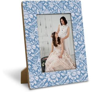 Vintage Style Floral Picture Frame 4x6 Inch - Blue & White Flower Frame, Classic Art Home Decor for Retro Enthusiasts, Timeless Accent for Living Room & Study, Farmhouse Office Desk Decor