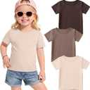 3 Pack Toddler Girls' T-Shirts | Baby Girls, Short Sleeve, Crew Neck, Basic Tops, Casual, Solid Tees, Summer, for Ages 18M-5T, Playwear, Daily Wear