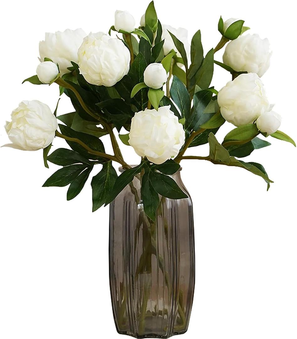 IPOPU White Peonies Artificial Flowers 8pcs Peony Silk Flowers Fake White Flowers for Wedding Centerpieces for Tables Centerpieces Bridal Shower Party Decorations