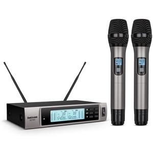 Professional Dual Dynamic Handheld UHF Wireless Microphone System, Wireless Handheld Microphone, 492ft Range for Home Karaoke/Meeting/Party/Church/Wedding SE100
