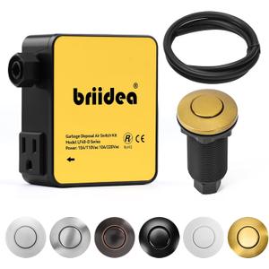 Garbage Disposal Air Switch Kit Sink Top Waste Disposal Long Stainless Steel Golden Brushed On/Off Air Button Food and Waste Disposals Part by Briidea, UL Listed