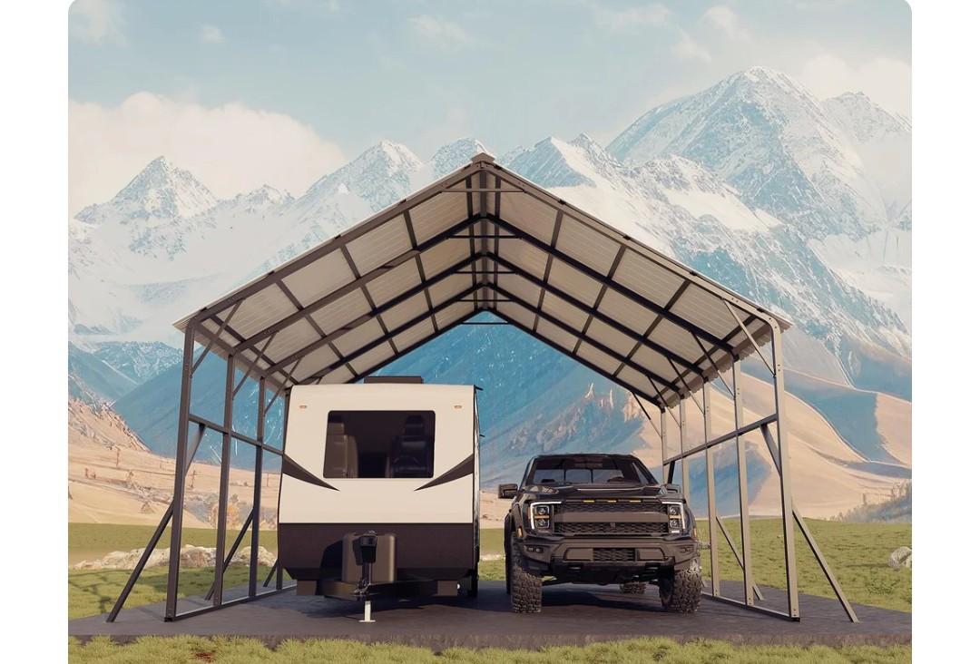 Garvee 20' × 20' Metal Carport Kit, Heavy Duty 2-Car Steel Shelter with 120° Vertical Roof for RV, Truck & Tractor