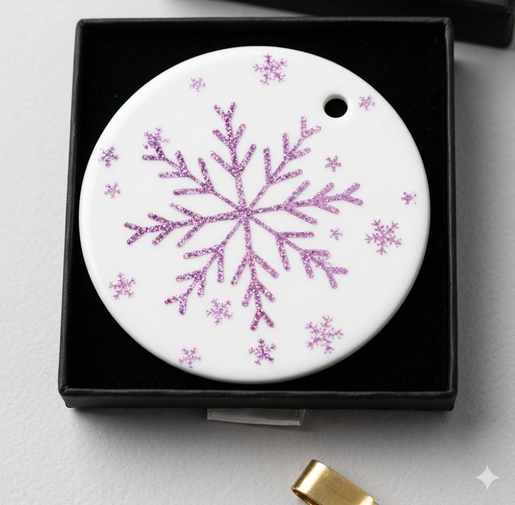 DIENADFX Purple Snowflake Christmas Ceramic Ornaments, Girly Snow Christmas Tree Decorations Ornaments, Coquette Snowflake Christmas Hanging Decor, Girly Christmas Xmas Gifts for Women Teen Girls Kids
