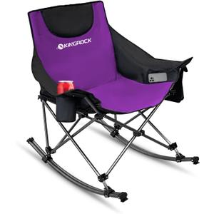 KINGROCK Oversized Rocking Camping Chair with Headrest and Carry Bag, 260LBS Capacity Folding Portable Camp Chairs for Adults, Recliner for Outdoor, Beach, Fishing, Travel, Sports Games,Purple