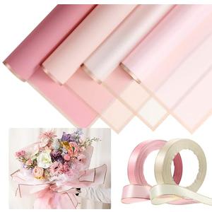 Tenare Flower Wrapping Paper and Ribbon Set 36 Sheets Bouquet Wrapping Paper Florist Supplies(Romantic Color)