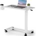 COMHOMA Adjustable Overbed Bedside Table with Lockable Wheels, Pneumatic Mobile Standing Laptop Desk, Small Standing Desk Portable Rolling Overbed Table Hospital Home Use(32" W x 18" D, White) (Large)