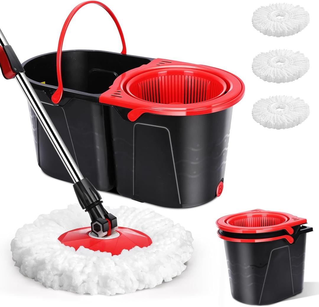 Spin Mop and Bucket with Wringer Set for Home,360 Mop and Bucket with Separate Clean and Dirty Water,Wet Dust Mop for Floor Cleaning with 3 Mop Heads Spin Mop and Bucket with Wringer Set for Home,360 Mop and Bucket with Separate Clean and Dirty Water,Wet Dust Mop for Floor Cleaning with 3 Mop Heads
