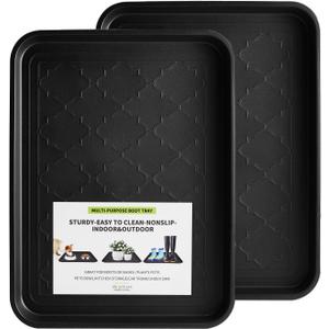 Boot Tray 2 Packs All Seasons Multi-Purpose, Waterproof Boot Trays for Entryway Indoor & Outdoor, Non-Slip Shoe Tray, 16.7"x12.8",Black