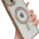 Caseative for iPhone 14 Plus Case,Glitter Bling Clear Magnetic Compatible with MagSafe Wireless Charging (Gold)