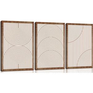 3Pcs Beige Neutral Wall Art Boho Minimalist Line Canvas Paintings Abstract Beige and White Line Wall Decor Mid Century Geometric Posters Prints for Living Room Bedroom Office Art Pictures Unframed