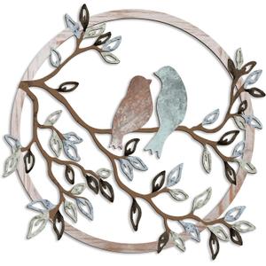 Ferraycle Metal Wall Art Bird on Tree Branch Silhouette Bird Art Decor for Living Room Garden Bedroom Office Home Wall Housewarming Party Decor(Fresh Color)