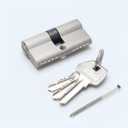 60MM Solid Brass Lock Cylinder with 3 Brass Keys Satin Nickel Door Lock Cylinder Replacement (60MM-Key Key)