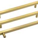 Goldenwarm Brushed Brass Cabinet Pulls Kitchen Hardware Drawer Pulls 7-1/2 Inch Hole Centers - LS1212GD192 Square T Bar Gold Handles Dresser Cupboard Door Handles Stainless Steel 20 Pack