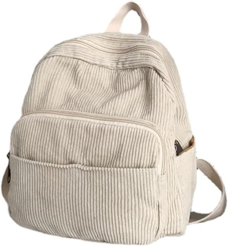 Eagerrich Small Mini Backpack Purse for Women Travel Corduroy Bag for Women Cute Aesthetic(White) (Beige)