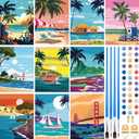 Gueevin 10 Pack Paint by Number DIY for Adults Christmas Paint by Numbers Acrylic Painting Kits Canvas, Without Frame, Simple Oil Painting for Christmas Gift Wall Decor 12 x 16 inch(Beach Style)