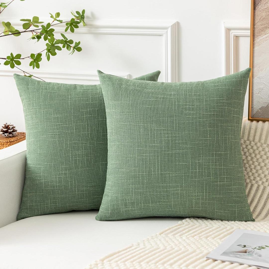 Kevin Textile Set of 2 Sage Green Pillow Covers 20 x 20 Inch Spring Farmhouse Boho Decorative Throw Pillow Covers Linen Cushion Covers for Sofa Couch Dcor