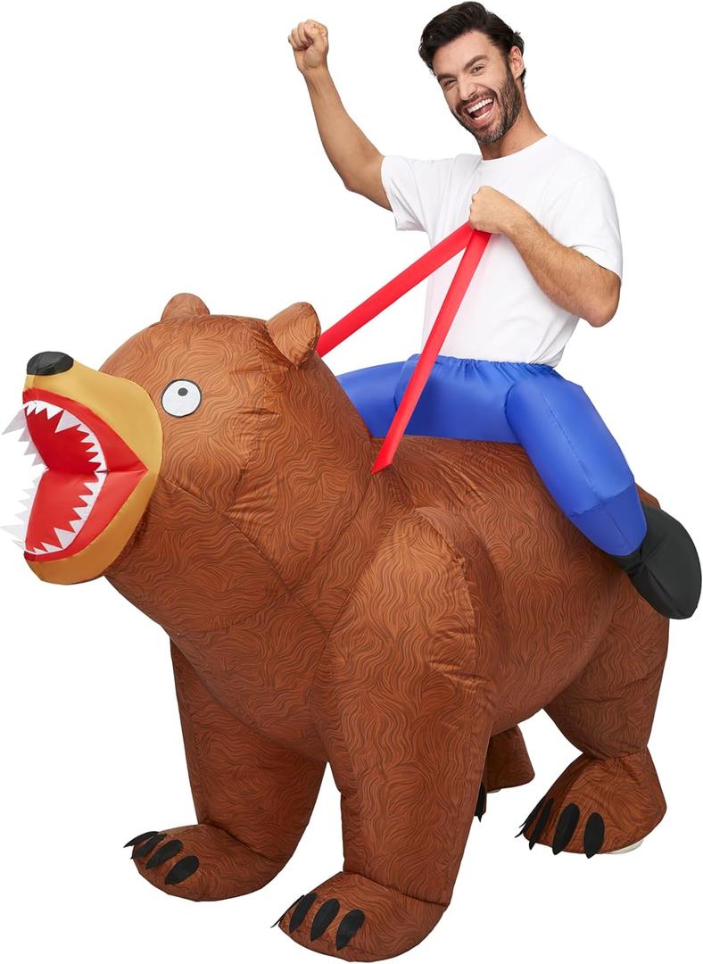 Spooktacular Creations Adults Halloween Inflatable Costumes, Riding a Bear Blow Up Costume, Brown Inflatable Suit for Men Halloween Costume Cosplay Themed Parties, One Size