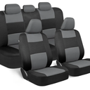 BDK PolyPro Car Seat Covers Full Set in Gray on Black, Front and Rear Split Bench Seat Covers for Cars, Easy to Install Car Seats Cover Set and Accessories for Auto Trucks Van SUV - Gray