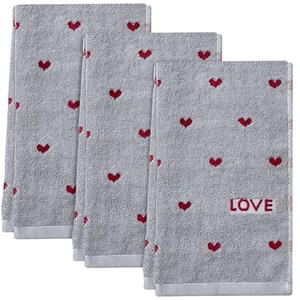 3pcs Valentine's Day Hand Towels Gray Red Hearts Embroidered Towel for Bath Cotton Soft Bathroom Kitchen Valentine's Day Decorative Set for Drying Cleaning Cooking Holiday Decor Gift,14 x 29 Inch