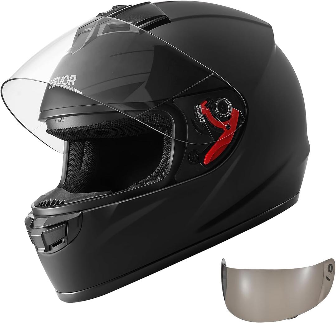 VEVOR Full Face Motorcycle Helmet DOT Approved, Dual Visor & Interchangeable Lens, Smart Street ABS Helmet Comfortable Motocross Helmet, Fit for Youth & Adults, XX-Large (Black, XXL)