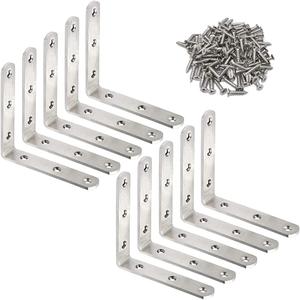 10 Pack L Bracket Corner Braces 4 Inch Stainless Steel Heavy Duty Shelf Bracket for Wood Shelves, Wall Hanging Support 90 Degree Joint Right Angle Brackets with Screws