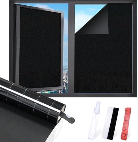 Window Film, Total Blackout Window Privacy Film, Blocks 100% of UV and Light Rays Window Film No Glue Black Window Tint for Home Office with Free Installation Tools, 29.5 Inch X 13.1 Feet, Black Pack of 2 Rolls
