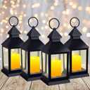4 Pcs Lanterns Decorative 11.4 Inch Ramadan Eid Vintage Tall Lanterns Hanging with Flashing LED Pillar Candles Battery Operated Candles Waterproof for Ramadan Wedding Outdoor Decor