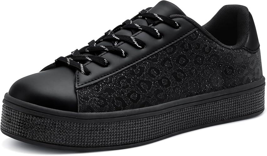 UUBARIS Women's Glitter Tennis Sneakers Neon Dressy Sparkly Sneakers Rhinestone Bling Wedding Bridal Shoes Shiny Sequin Shoes 7.5