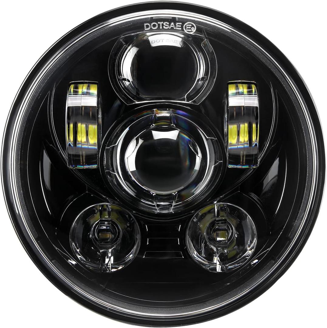 5-3/4 5.75 inch LED Headlight Compatible with Harley Davidson Dyna Sportster Iron 883 1200 Low Rider XLH883 Super Glide Softail Custom XLH1200 Forty-Eight SuperLow Street 500 750(Black)