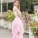 C-ZOFEK Women's Tulle Skirt, High Low Ruffle Layered Fairy Skirt for Dress Costume(Multicolor) (Pink)