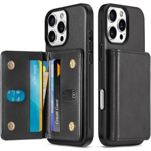 TUCCH PU Leather Case for iPhone 16 Pro Max, Undetachable Wallet Case with [6 Card Holders] [RFID Blocking] Magnetic Closure Anti-Slip Shockproof Protective Phone Cover for iPhone 16 Pro Max, Black