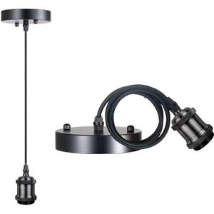 Vintage Mini Pendant Light Cord Kit, Industrial Edison Retro Pendant Light UL Lamp Holder Fixture E26 E27 Lamp Socket, 3.94ft Adjustable Woven Fabric Hanging Light Cord Kit (Black)