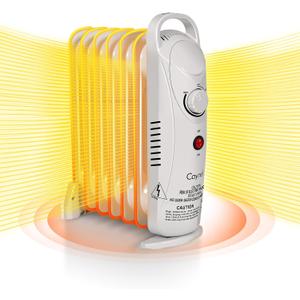CAYNEL 7-Fin Electric Indoor Space Heater, Quiet Portable Room Heat with Thermostat, Energy Saving, Full Room Heater with Safety Features, Fast Heating, White (12inch)