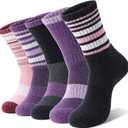 Anlisim Merino Wool Hiking Socks for Women Thermal Winter Warm Boot Work Cushion Socks 5 Pairs (Medium, Purple/Black/Pink (5 Pairs))