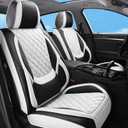 Car Seat Covers Full Set, Luxury Leather Waterproof Non-Slip Seat Protector Universal Fit for Most Cars SUVs Trucks Pick-ups,White and Black Car Accessories Interior(Full Set White) (Black White-Full Set)