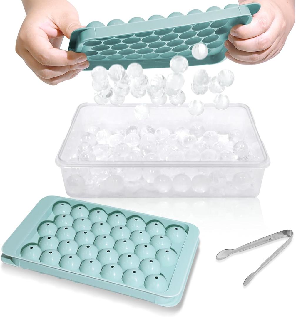 WIBIMEN Ice Cube Tray with Lid and Bin - Round Ice Trays for Freezer with Lid - Ice Cube Trays for Freezer with Ice Container (1"-2PACK Blue), 1"-2 Pcs