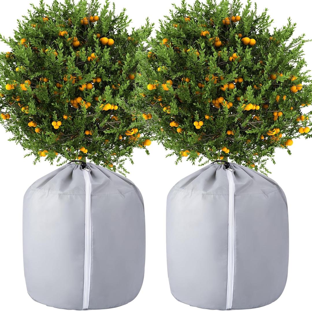 Tlswshsy 2 Pack Plant Winter Protection Pot - 27.6" x 25.6" Flower Pot Protection Bag - Anti-Frost Winter Pot Plant Cover with Drawstring and Zipper for Winter Outdoor Fruit Trees Potted Plants Shrubs