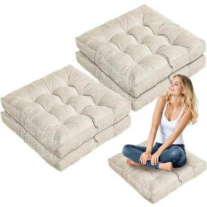 Jerify Floor Pillow Cushions Large Round Square Large Meditation Floor Pillow for Classroom Adult Meditation Picnic Party Seating Learning Daycare School(Square,Beige,4 Pcs)