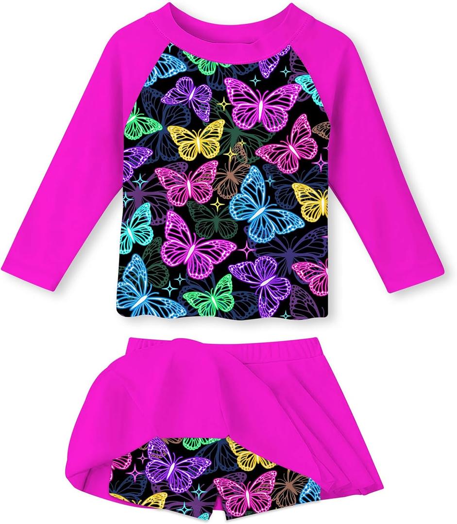 Idgreatim Girls Swimsuit Rash Guard Set Long Sleeve Two Piece Bathing Suit 5-6 Years (Purple)