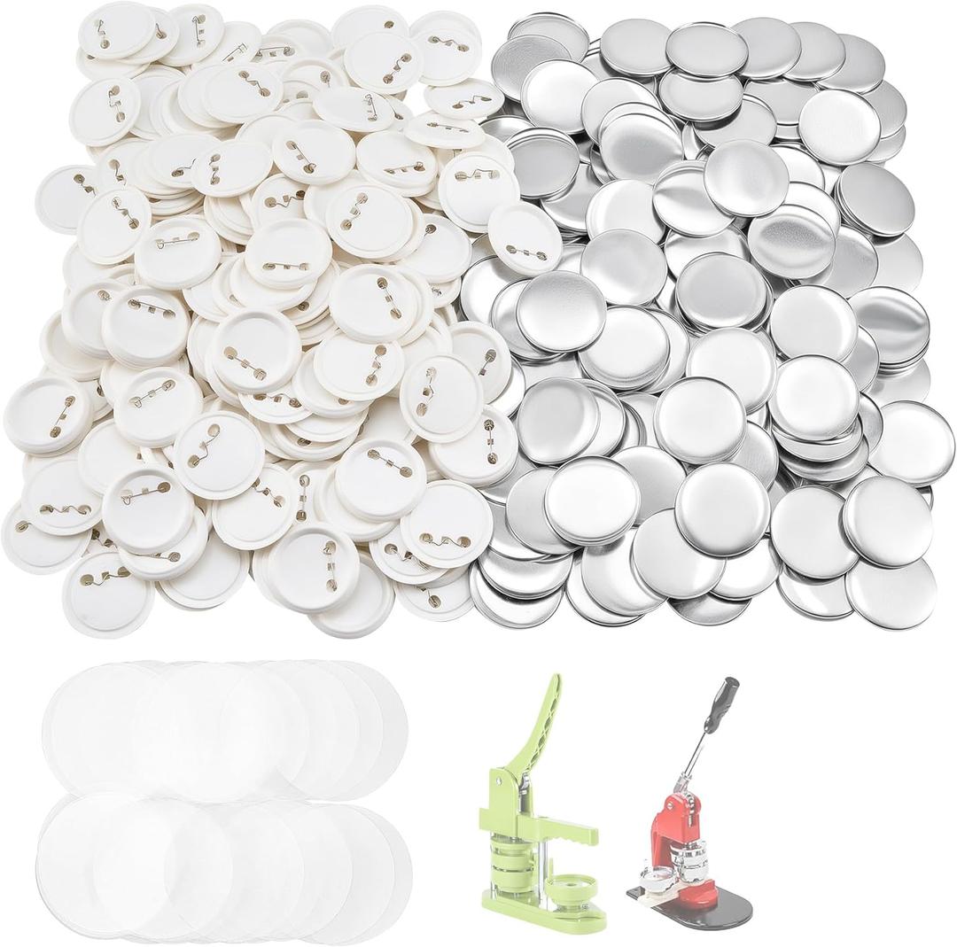 200pc Button Pin Set, 2.25 in. Custom Pin Back Buttons with Metal Shells, 58 mm Blank Metal Button Pins Badge DIY Craft Supplies with Back Pins, Buttons Art Supplies