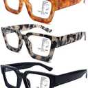 LOVIVY 3 Pack Progressive Multifocal Reading Glasses for Women Retro Square Multifocus Readers Blue Light Computer Glasses