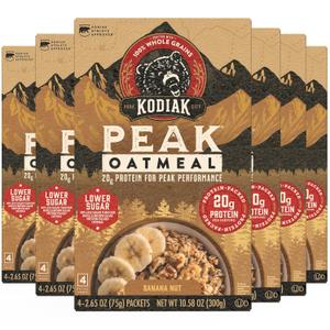 Kodiak Cakes Peak Instant Oatmeal Packets, Banana Nut, High Protein,100% Whole Grains, 6 box with 4 packets each (Total of 24 packets) 10/20/26