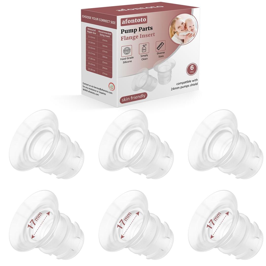Flange Inserts 17mm for 24mm Flanges/Shields of Pumps, Flange Sizing Kit Compatible with Momcozy/eufy/Spectra/Medela/TSRETE Breast Pump, Replacement Pump Parts Reduce 24mm Tunnel Down to Correct Size
