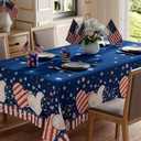 XCHI Stripe Stars Love Heart America Patriotic 4th of July Memorial Day Independence Day Tablecloth Rectangle Washable Table Covers for Home Party Decorations 60x104 Inch