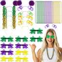 50 Pcs Holiday Gold Green Purple Team Spirit Accessories Pom Pom Party Headbands Star Shape Sunglasses Bead Necklaces Stuff Favors for Birthday Carnival Supplies