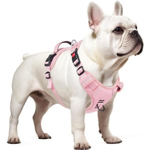 Timos Dog Harness Small Sized, No Pull Pet Harness with Neck Lockable Snap,No Choke Front Clip Dog Reflective Vest,Adjustable Metal Rings 3 Buckles,Easy Control Handle for Small Dogs Lock Pink S