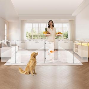 38"Tall Clear Dog Gate Acrylic With Magnetic Open Door,Convenient Entry And Exit,38"High,6-Panel Clear Pet Gate Foldable,acrylic dog gate For Doorway,Stair,Protect Decoration,For Medium And Large Pet