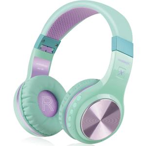 Riwbox Bluetooth Headphones, XBT-80 Folding Stereo Wireless Bluetooth Headphones Over Ear with Microphone and Volume Control, Wireless and Wired Headset for PC/Cell Phones/TV/Gym (Purple Green)