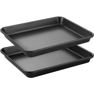 HONGBAKE 2 Pack 9.7X7.5" Toaster Oven Pans for Baking, 57% Thicker Nonstick 1/8 Cookie Sheet Pan Set, Small Baking Tray, Dishwasher Safe and Heavy Duty, Black