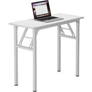 Need Small Desk 31 1/2" No Assembly Foldable Writing Table,Sturdy and Heavy Duty Folding Computer Desks for Small Space/Home Office/Dormitory AC5DW(80 * 40) (White & White Frame)